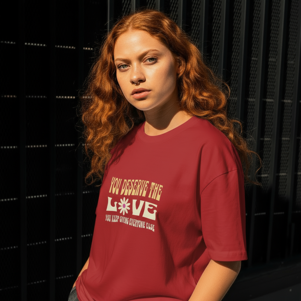 You Deserve the Love – Oversized Unisex Red T-Shirt