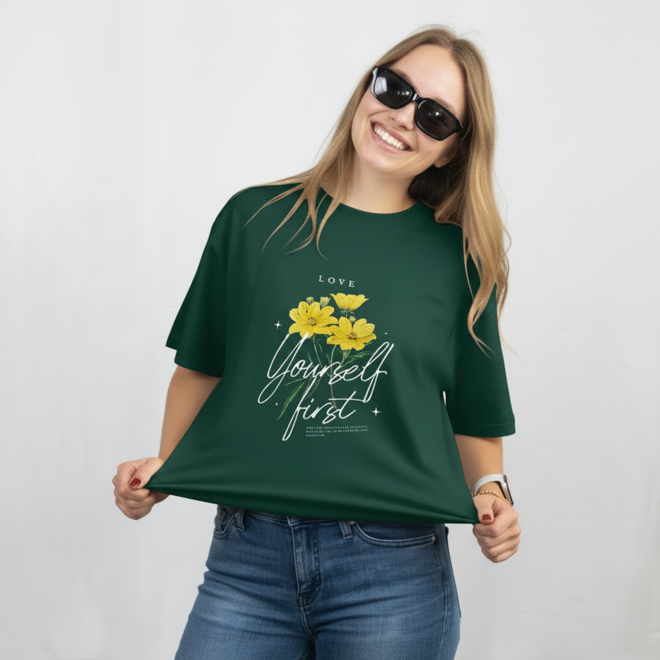 Love Yourself First – Floral Oversized Heavyweight Tee (Unisex)